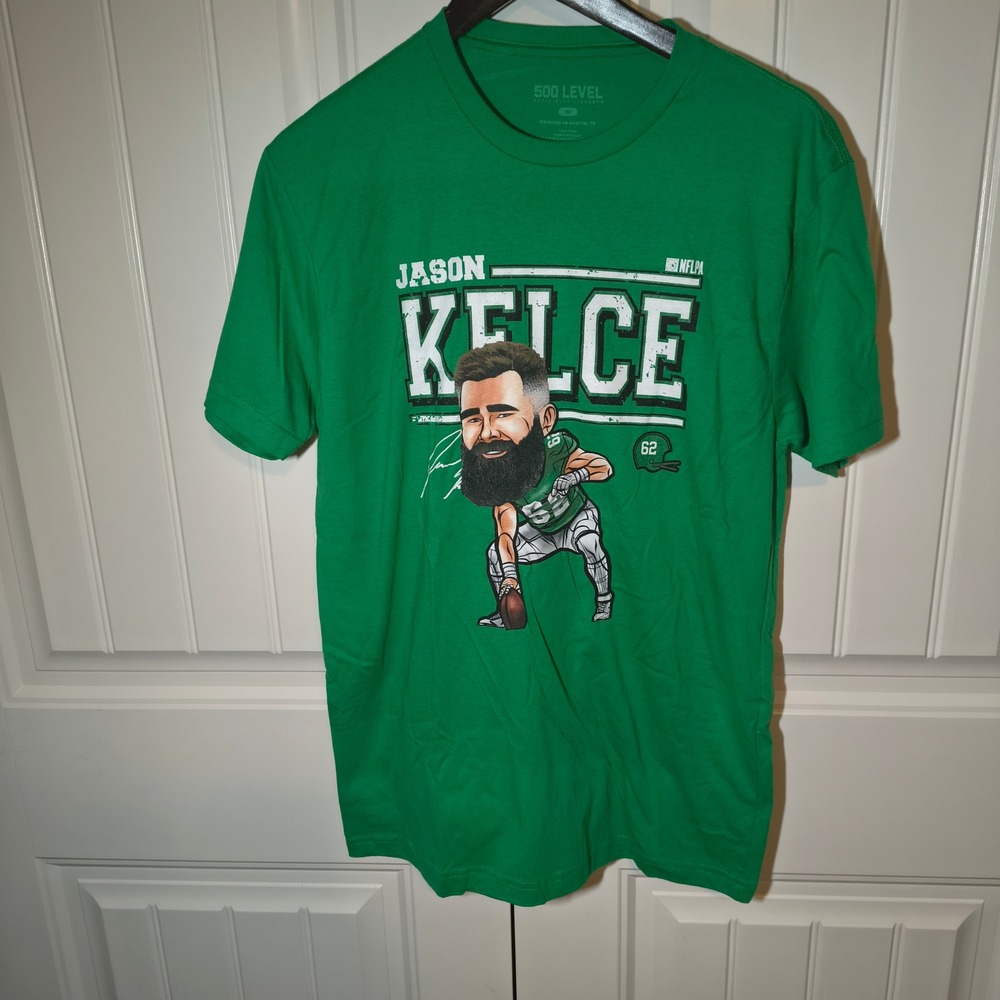 500 Level Jason Kelce Philadelphia Eagles Mens Green Caricature T-Shirt Size M